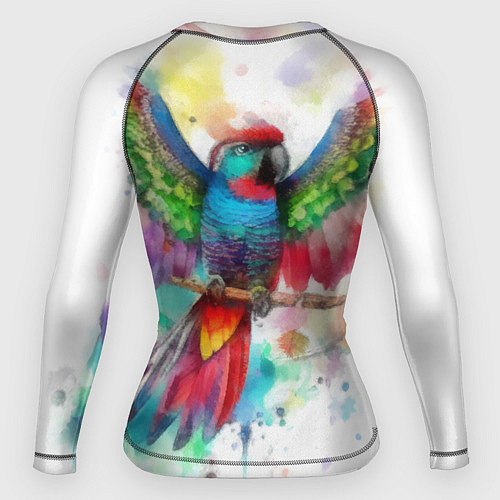 Женский рашгард Разноцветный акварельный попугай с расправленными / 3D-принт – фото 2