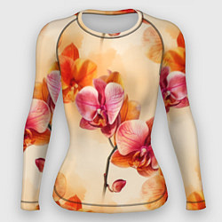 Рашгард женский Акварельные цветы - персиковый паттерн, цвет: 3D-принт