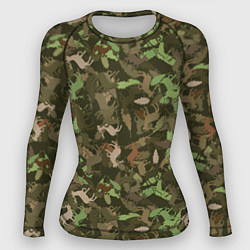 Рашгард женский Олени и дубовые листья - камуфляж, цвет: 3D-принт