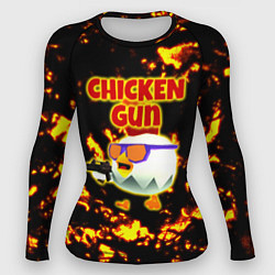 Рашгард женский Chicken Gun на фоне огня, цвет: 3D-принт