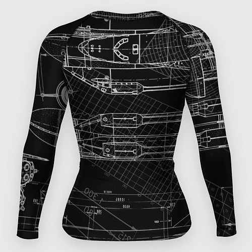 Женский рашгард Чертеж ракеты на чёрном фоне / 3D-принт – фото 2