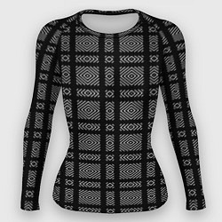 Рашгард женский Черно-белый клетчатый геометрический узор, цвет: 3D-принт