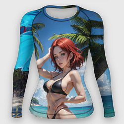 Женский рашгард Девушка с рыжими волосами на пляже