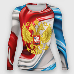 Рашгард женский Герб России на фоне флага, цвет: 3D-принт