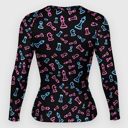 Женский рашгард Неоновые розовые и голубые шахматные фигуры на чер / 3D-принт – фото 2