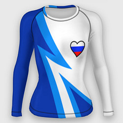 Рашгард женский Флаг России в сердечке - синий, цвет: 3D-принт