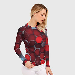Рашгард женский Cyber hexagon red, цвет: 3D-принт — фото 2