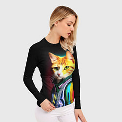 Рашгард женский Модный рыжий кот - неон - поп-арт, цвет: 3D-принт — фото 2