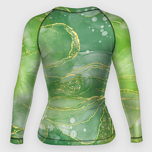 Женский рашгард Абстрактный зеленый мрамор с золотым / 3D-принт – фото 2