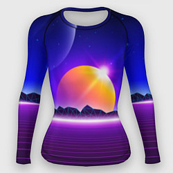 Рашгард женский Mountains - sun - space - vaporwave, цвет: 3D-принт