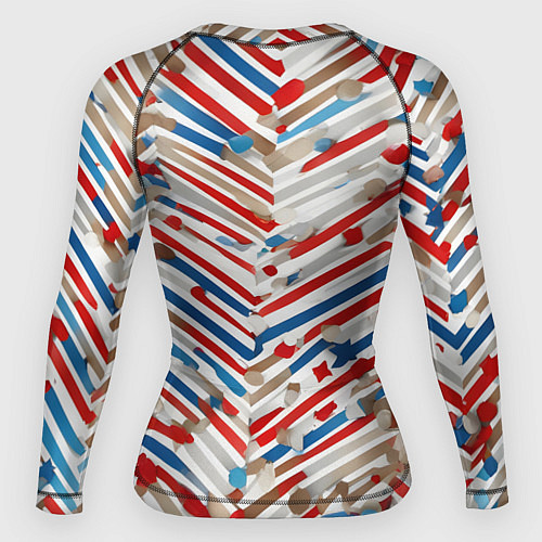 Женский рашгард Новогодние линии синий и красный / 3D-принт – фото 2
