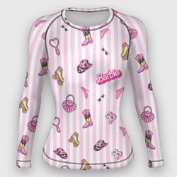 Рашгард женский Барби - розовая полоска и аксессуары, цвет: 3D-принт