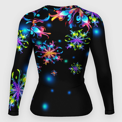 Женский рашгард Неоновые снежинки - Новый год / 3D-принт – фото 2