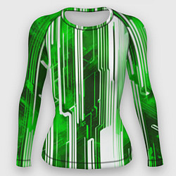 Рашгард женский Киберпанк полосы белый и зелёный, цвет: 3D-принт