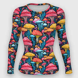 Рашгард женский Разноцветные грибы причудливый паттерн, цвет: 3D-принт