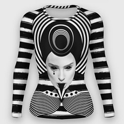 Рашгард женский Черно белый портрет девушки на полосатом, цвет: 3D-принт