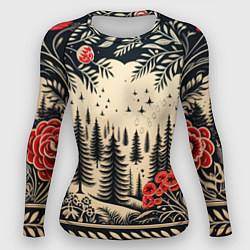 Женский рашгард Новогодний лес с узорами