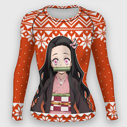 Рашгард женский Незуко комадо свитер новогодний, цвет: 3D-принт