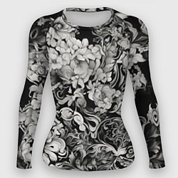 Рашгард женский Чёрно белый цветочны узор, цвет: 3D-принт