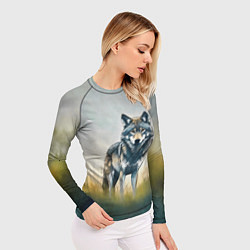 Рашгард женский Минималистичный пейзаж с волком акварель, цвет: 3D-принт — фото 2