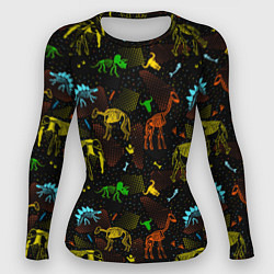 Женский рашгард Скелеты динозавров неон