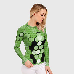 Рашгард женский Зелёная кибер броня hexagons, цвет: 3D-принт — фото 2
