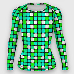 Рашгард женский Зелёные и белые квадраты, цвет: 3D-принт
