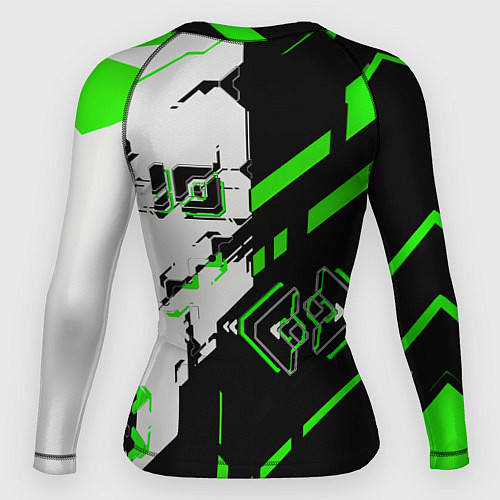 Женский рашгард Зелёные и чёрные техно линии / 3D-принт – фото 2