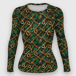 Рашгард женский Золотая цепочка на зеленой ткани, цвет: 3D-принт
