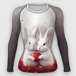 Рашгард женский Белые кролики с сердцем, цвет: 3D-принт