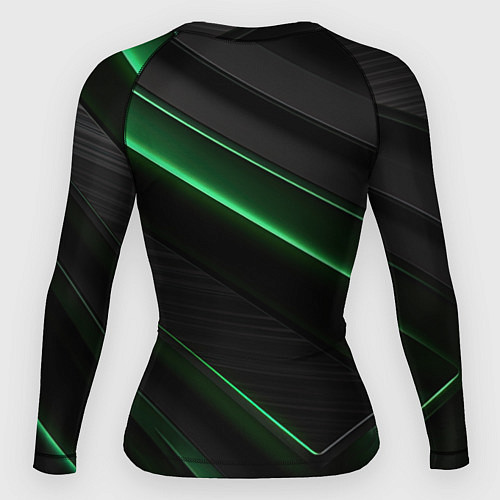 Женский рашгард Зеленые яркие полосы черная абстракция / 3D-принт – фото 2