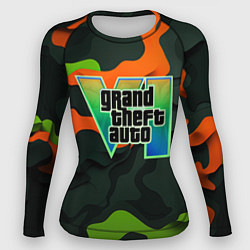 Рашгард женский Gta лого зелено-оранжевый камуфляж, цвет: 3D-принт