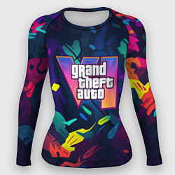 Женский рашгард GTA 6 logo яркий неоновый камуфляжный стиль