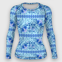 Рашгард женский Паттерн гжель узоры и цветы, цвет: 3D-принт