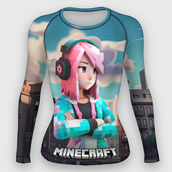 Рашгард женский Minecraft девушка на фоне города, цвет: 3D-принт