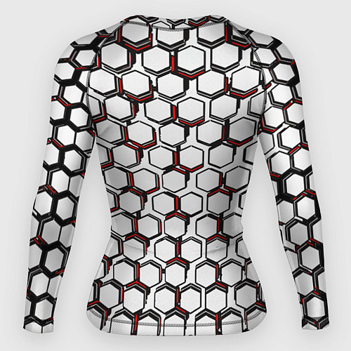 Женский рашгард Киберпанк узор из шестиугольников красный / 3D-принт – фото 2