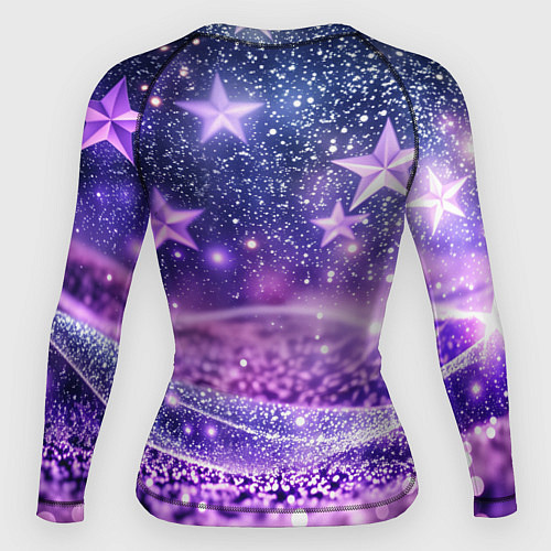 Женский рашгард Абстрактные звезды в фиолетовых искрах / 3D-принт – фото 2