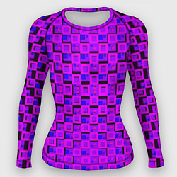 Рашгард женский Фиолетовые квадраты на чёрном фоне, цвет: 3D-принт
