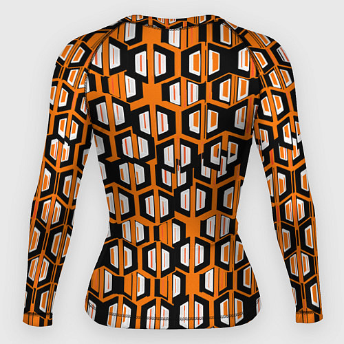 Женский рашгард Техно узор из шестиугольников оранжевый / 3D-принт – фото 2
