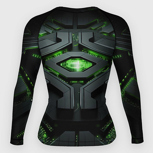 Женский рашгард Объемная абстрактная яркая зеленая фигура на черно / 3D-принт – фото 2