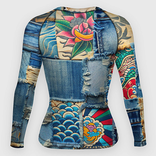 Женский рашгард Японские мотивы на дениме / 3D-принт – фото 2