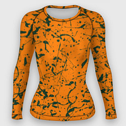 Женский рашгард Оранжевый с брызгами зеленой краски