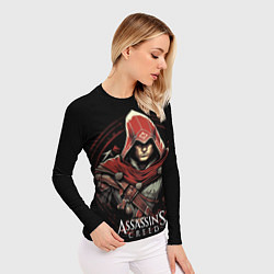 Рашгард женский Assassins creed в красном капюшоне, цвет: 3D-принт — фото 2