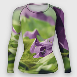 Рашгард женский Геометрический пейзаж фиолетовый и зеленый, цвет: 3D-принт