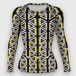 Рашгард женский Жёлто-белые треугольники на чёрном фоне, цвет: 3D-принт