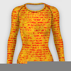 Рашгард женский Яркий красно-жёлтый абстарктный полосатый, цвет: 3D-принт