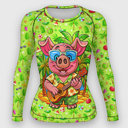 Женский рашгард Свинка с гитарой жаркое лето