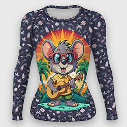 Женский рашгард Грызун играет на гитаре жарким летом