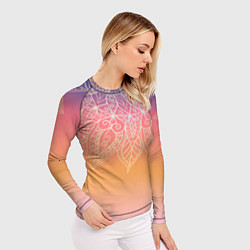 Рашгард женский Сине-оранжевый градиент с узором мандала, цвет: 3D-принт — фото 2