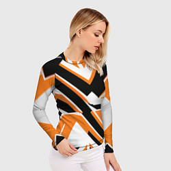 Рашгард женский Чёрно-оранжевые широкие линии на белом фоне, цвет: 3D-принт — фото 2